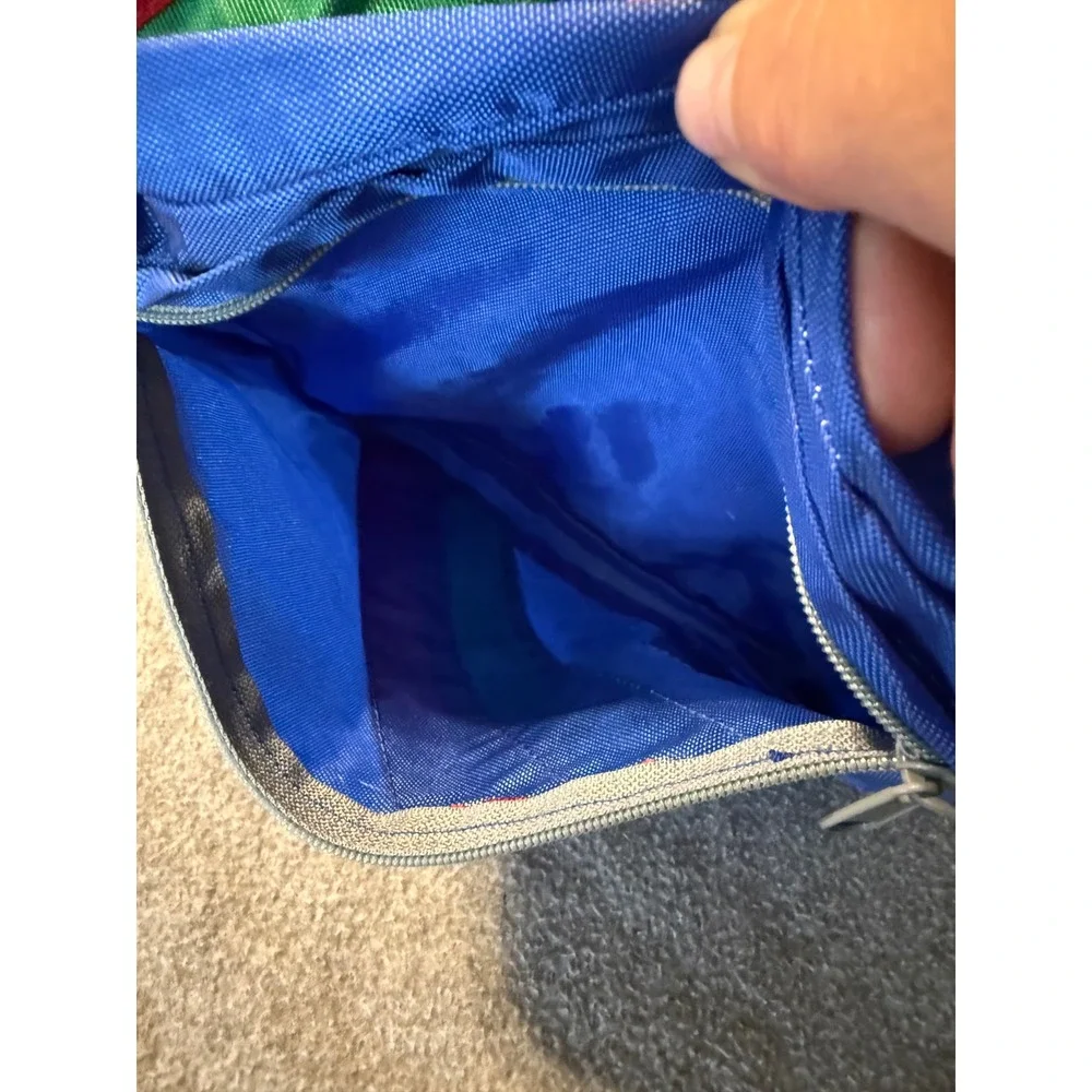 VTG Hesss Department Store Backpack Blue Red Green Stripe Nylon Daypack Retro